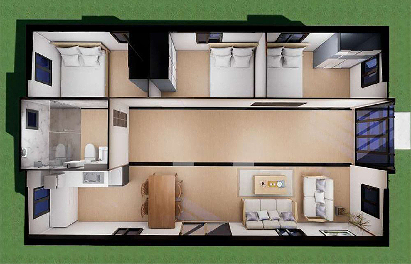 পিচ করা ছাদ এবং টেরেস সহ 30 ফুট কাস্টমাইজড প্রসারণযোগ্য ধারক পিচ করা ছাদ এবং টেরেস সহ 30 ফুট কাস্টমাইজড প্রসারণযোগ্য ধারক